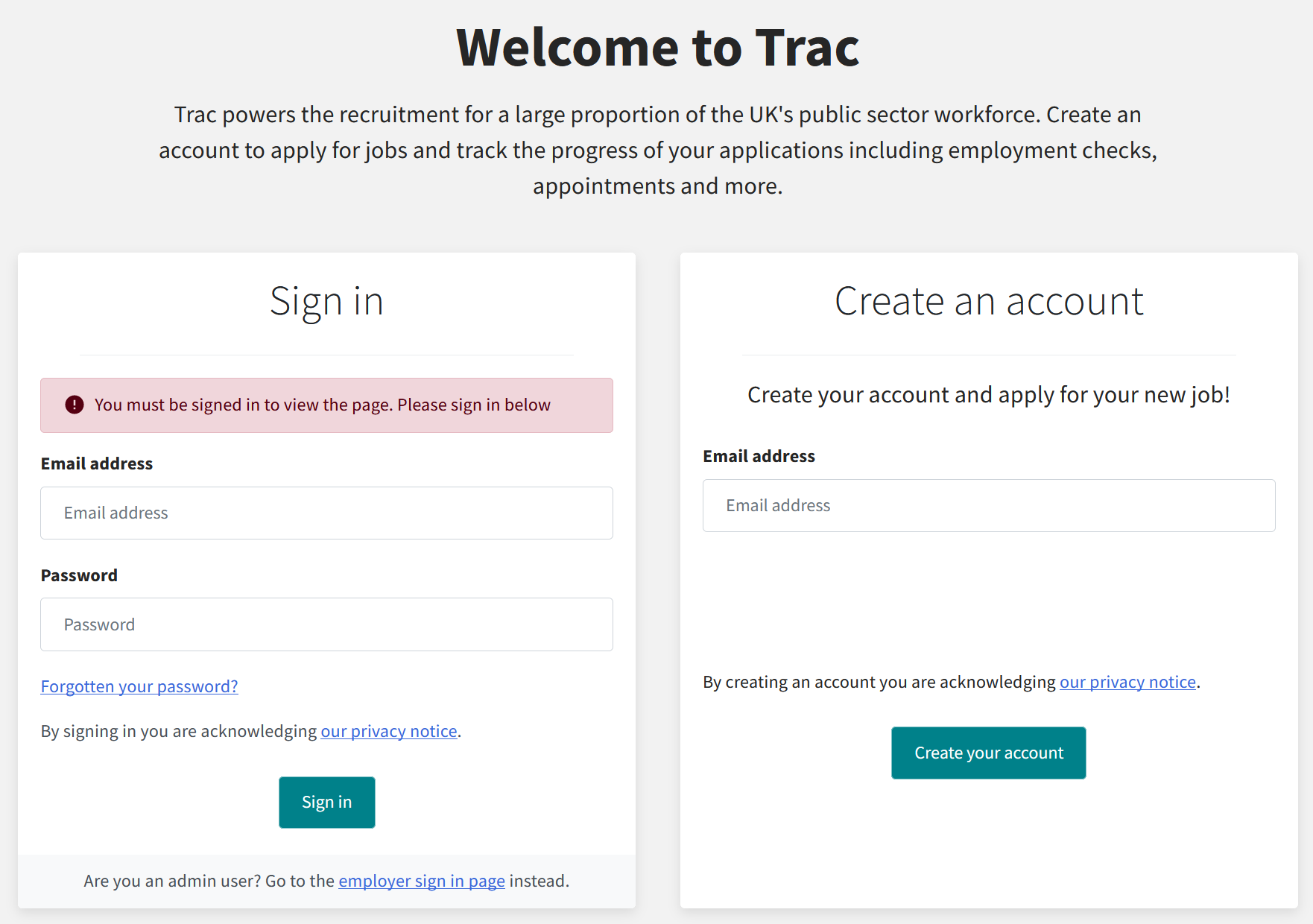 Trac Sign in page
