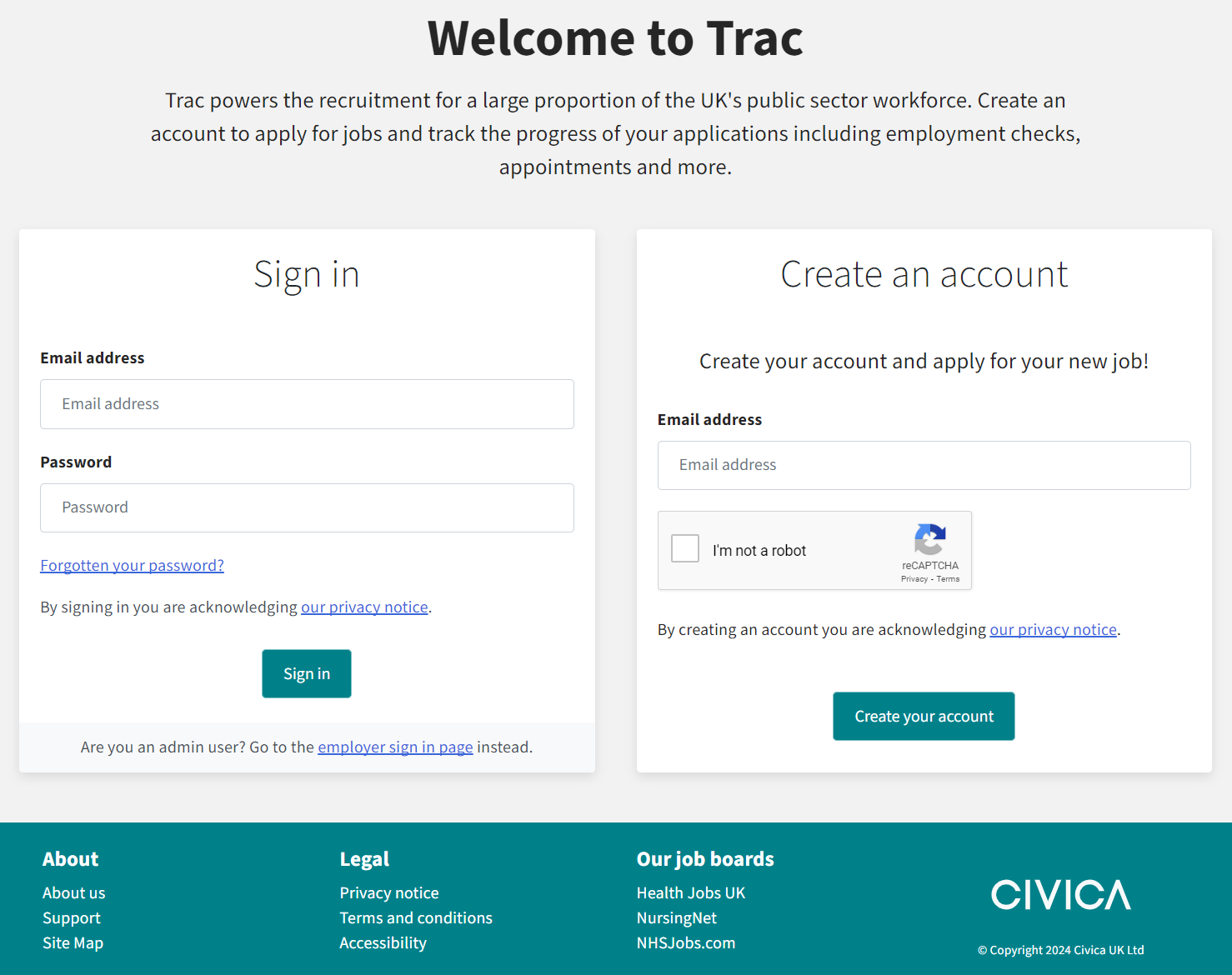 Trac application Login/Signup page