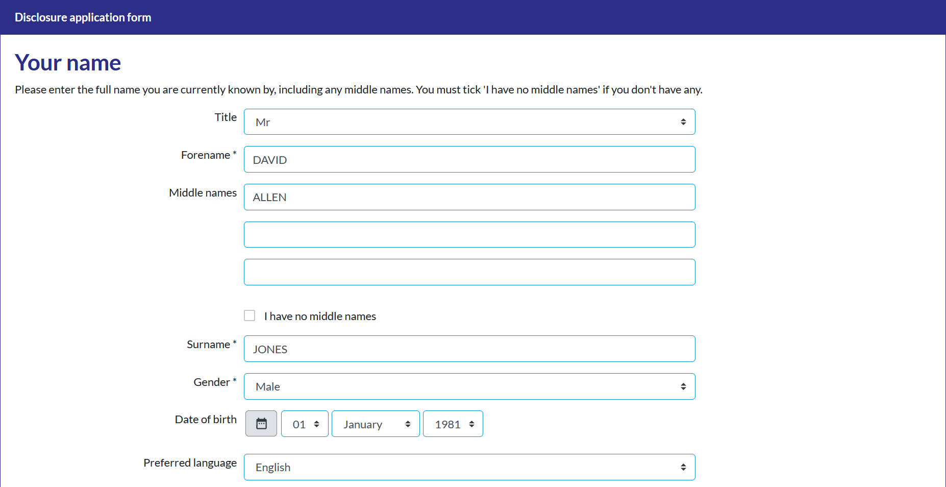 Disclosure application form