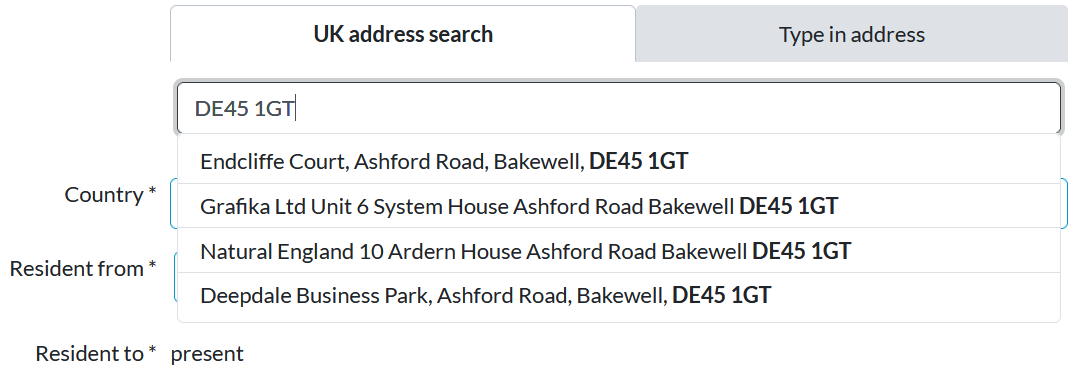 UK address search example