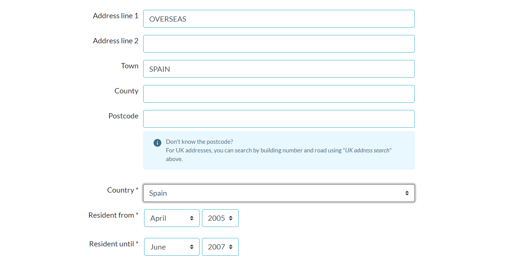 Overseas address example