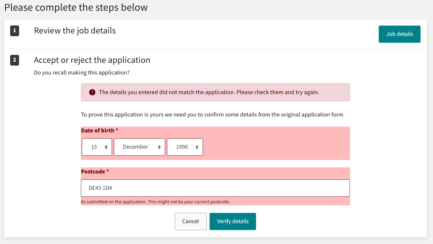 Verify application form